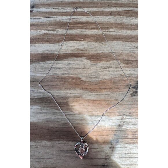 Heart-Shaped Sterling Silver Pendant Necklace With Opal Stone & Cubic Zirconia - Picture 3 of 6